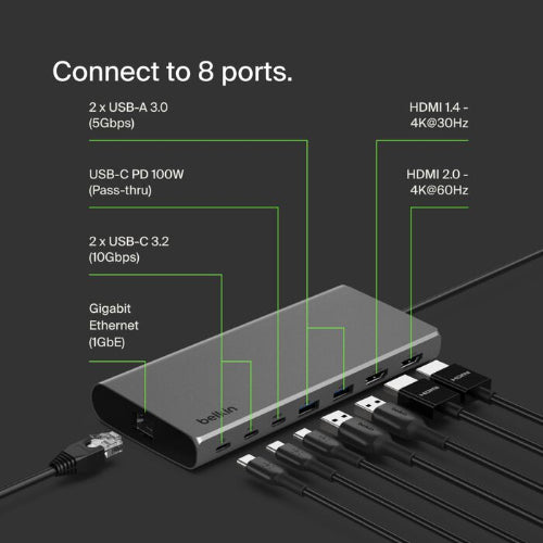 Belkin  Universal 8 in 1  Dual HDMI Display Mobile Docking Station