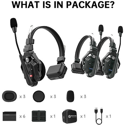 Hollyland Solidcom C1-3S Full-Duplex Wireless DECT Intercom System with 3 Headsets (1.9 GHz) (1 Master+2 Remote)