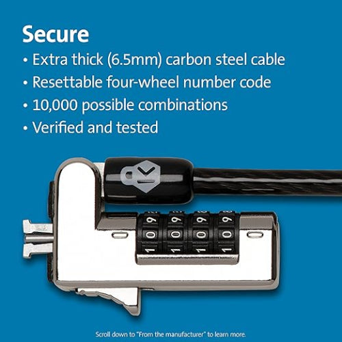 Kensington Slim NanoSaver Combination Laptop Locks for Specific HP/Lenovo (Nano Slot) Models