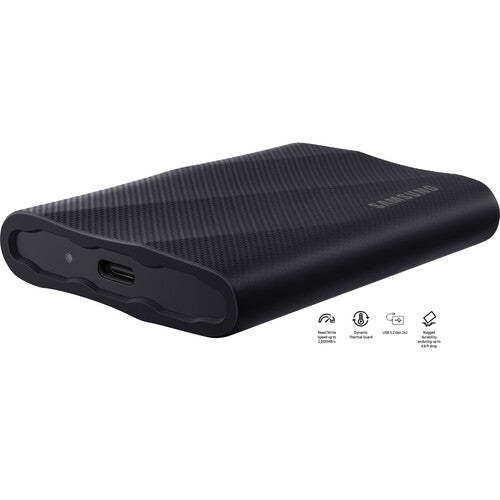 Samsung MU-PG2T0BW T9 Portable SSD 2 TB. Transfer speed up to 2000 MB/s. 
Write Speed up to 1950MB/s. USB 3.2 (Gen2x2. 20Gbps). AES 256-bit hardware encryption. 
Windows®. macOS®. Android™ Compatible  Colour: Black