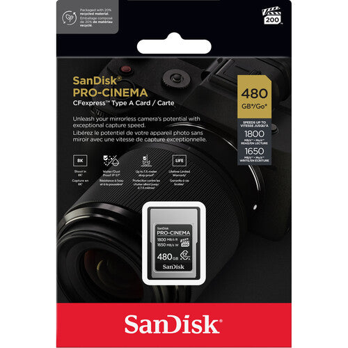 SanDisk PRO-CINEMA CFexpress Type A Card, 480GB, Up to 1800MB/s read speed, up to 1650MB/s write speed