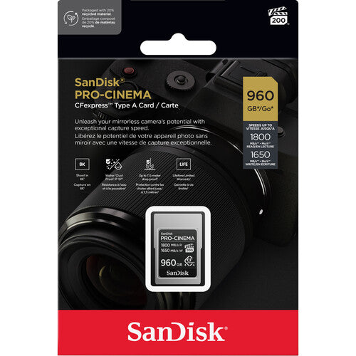 SanDisk PRO-CINEMA CFexpress Type A Card, 960GB, Up to 1800MB/s read speed, up to 1650MB/s write speed