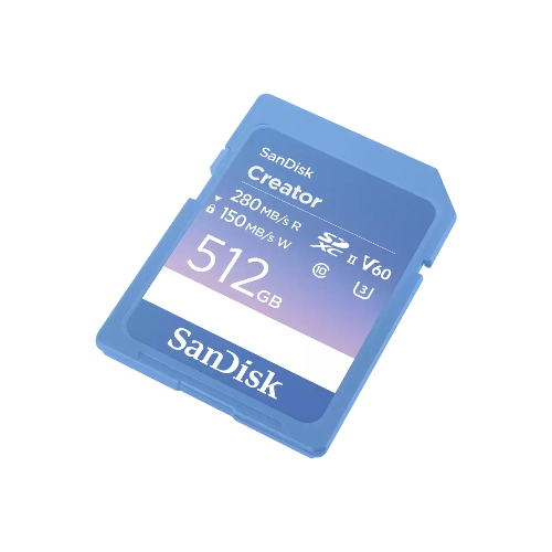 SanDisk Creator SD UHS-II Card 512GB, read speeds 280MB/s, write speeds 150MB/s, 4K UHD/6K, V60