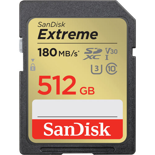 SanDisk Extreme SD UHS I 512GB Card for 4K Video 180MB/s Read & 90MB/s Write