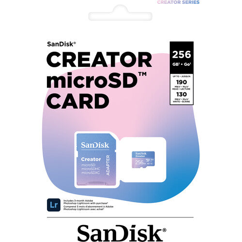 SanDisk Creator microS Card UHS-I with Adapter 256GB Up to 190MB/s read, Up to 130MB/s Write