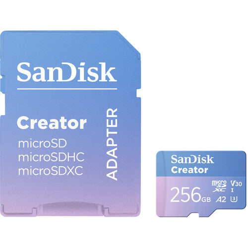 SanDisk Creator microS Card UHS-I with Adapter 256GB Up to 190MB/s read, Up to 130MB/s Write