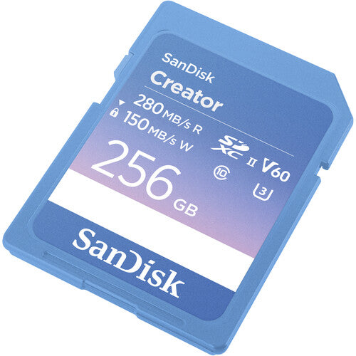 SanDisk Creator SD UHS-II Card 256GB, read speeds 280MB/s, write speeds 150MB/s, 4K UHD/6K, V60